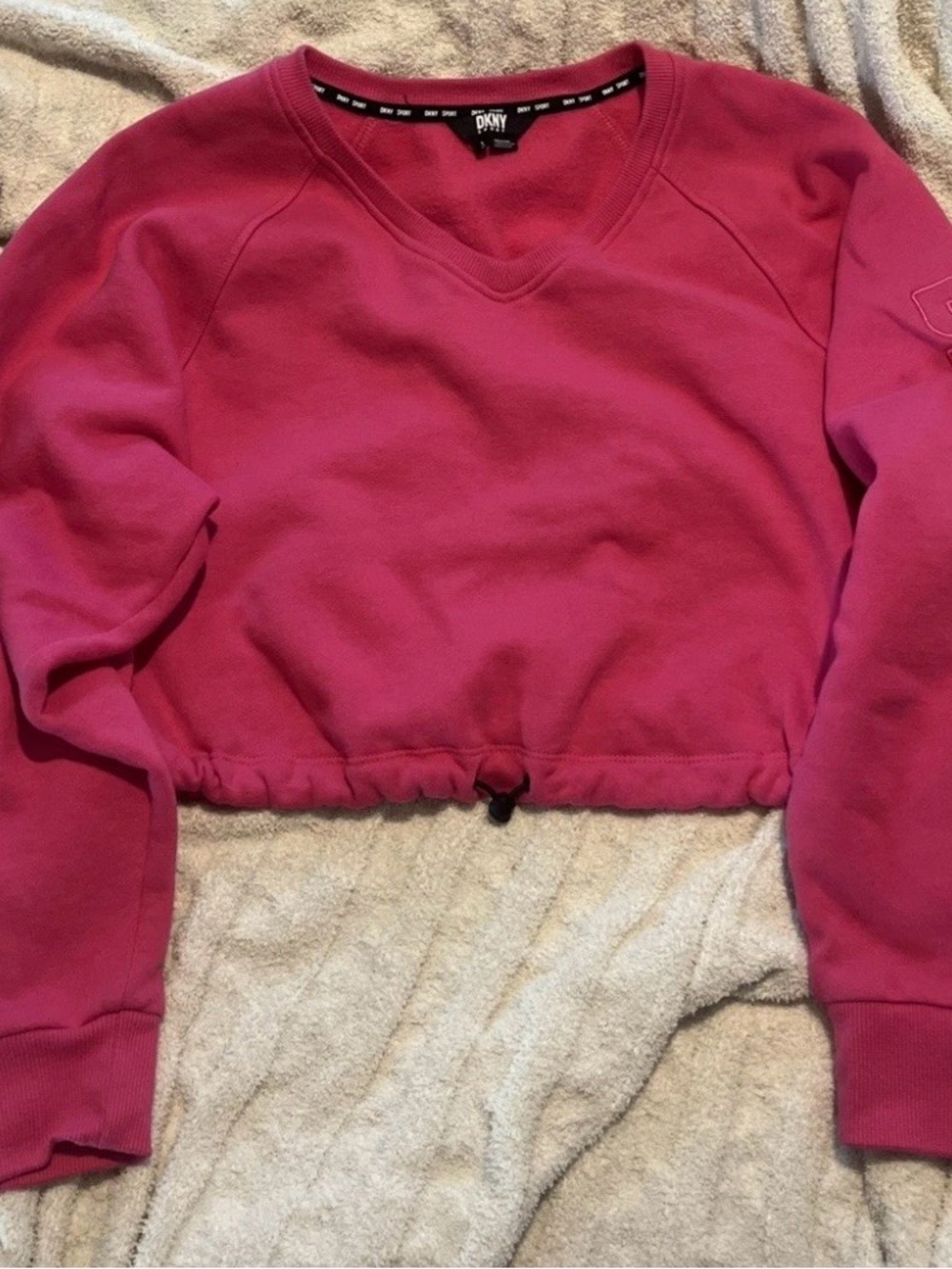 Large DKNY Hot Pink Cropped V-Neck Sweatshirt